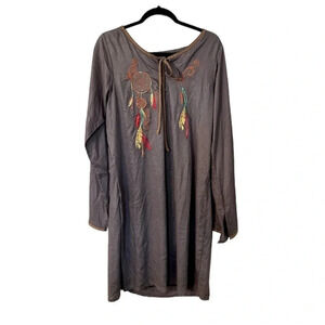 Wrangler Women’s Long Sleeve Dream Catcher Embroidered Tie Neck Dress Sz XL GUC